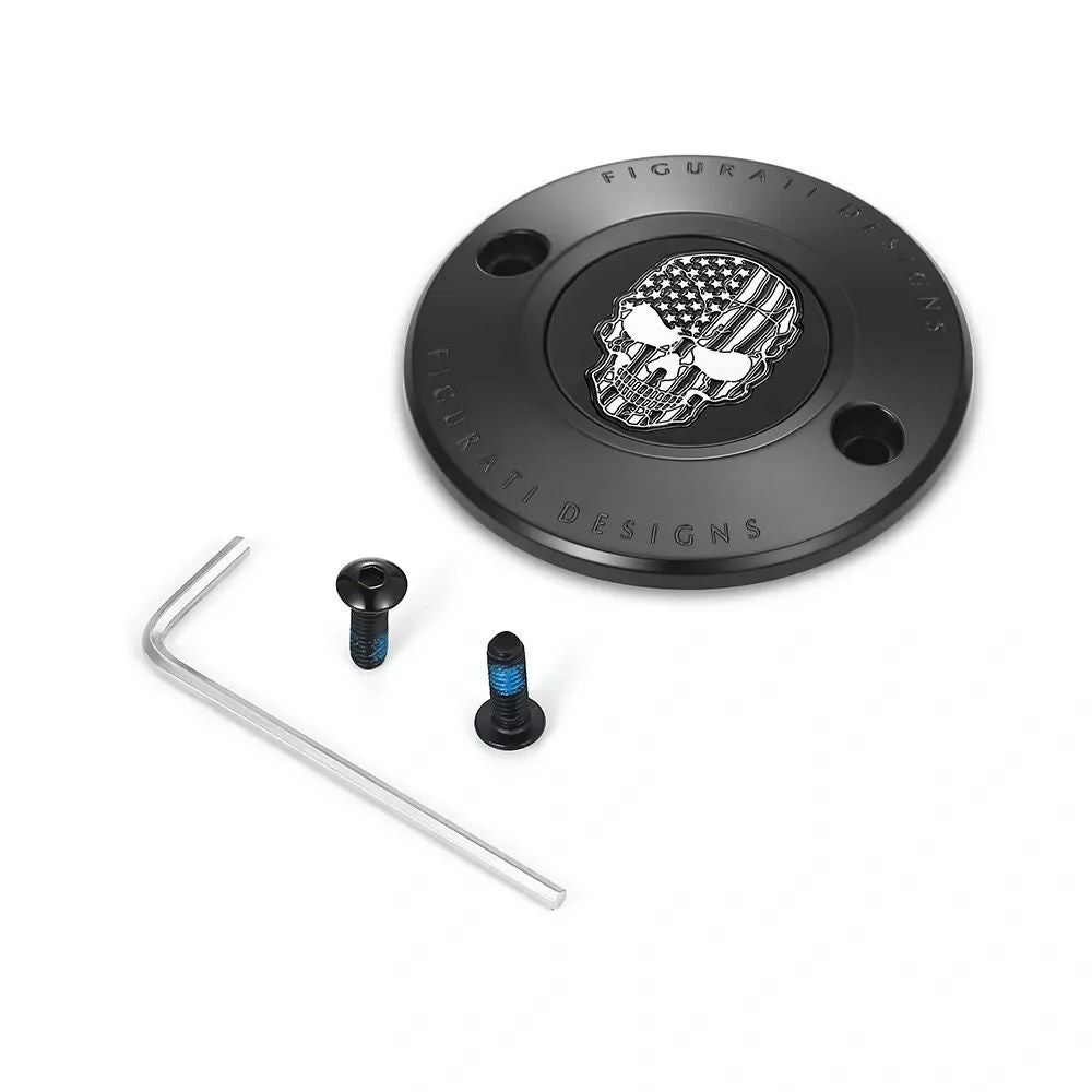 M8 ツーリング、トライク、ソフテイル タイマーカバー 星条旗スカルデザイン (ブラック)