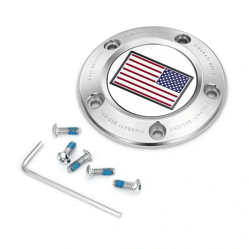 ツインカム ツーリング、ダイナ、ソフテイル、トライク タイマーカバー カラー星条旗デザイン (シルバー)