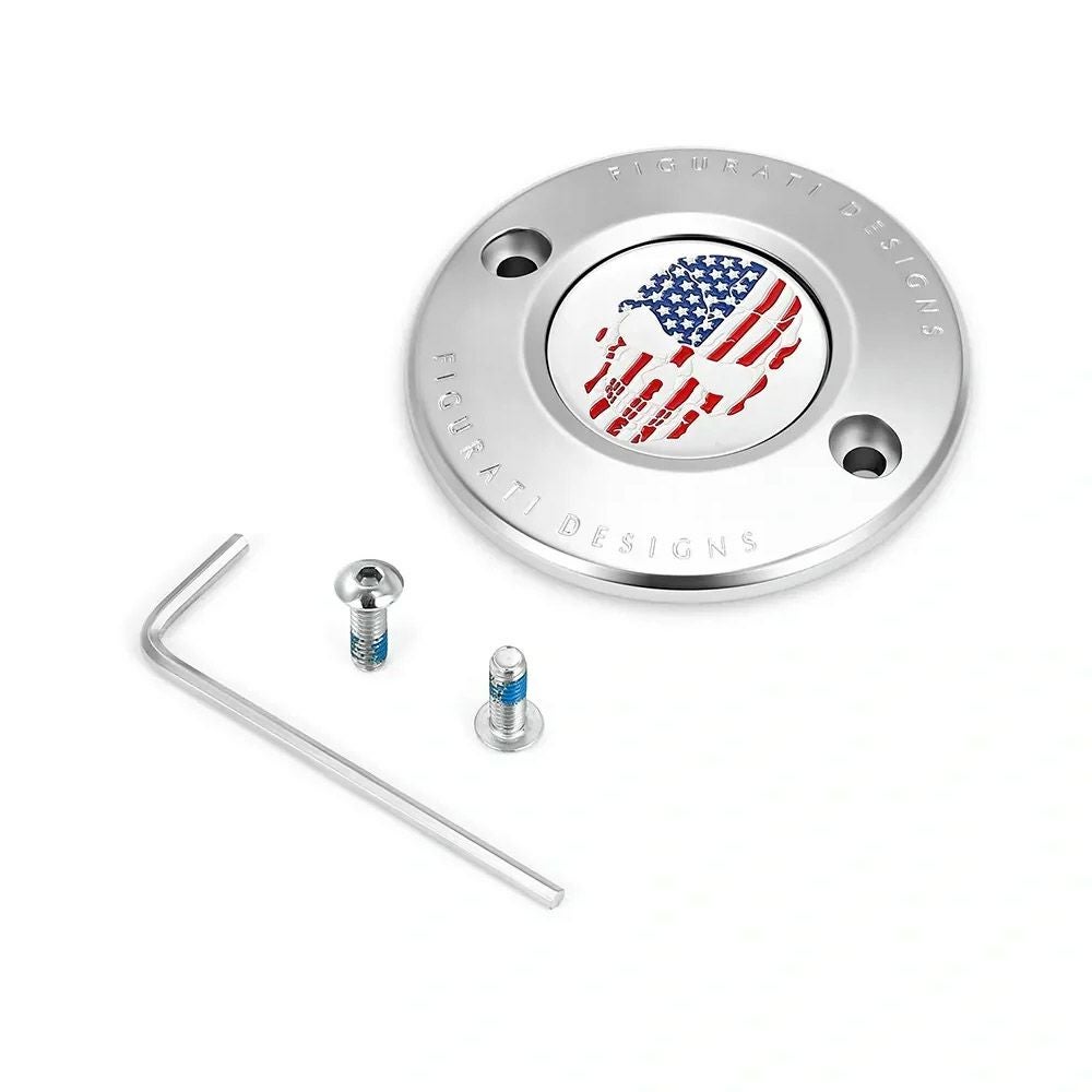 M8 ツーリング、トライク、ソフテイル タイマーカバー カラー星条旗スカルデザイン (シルバー)