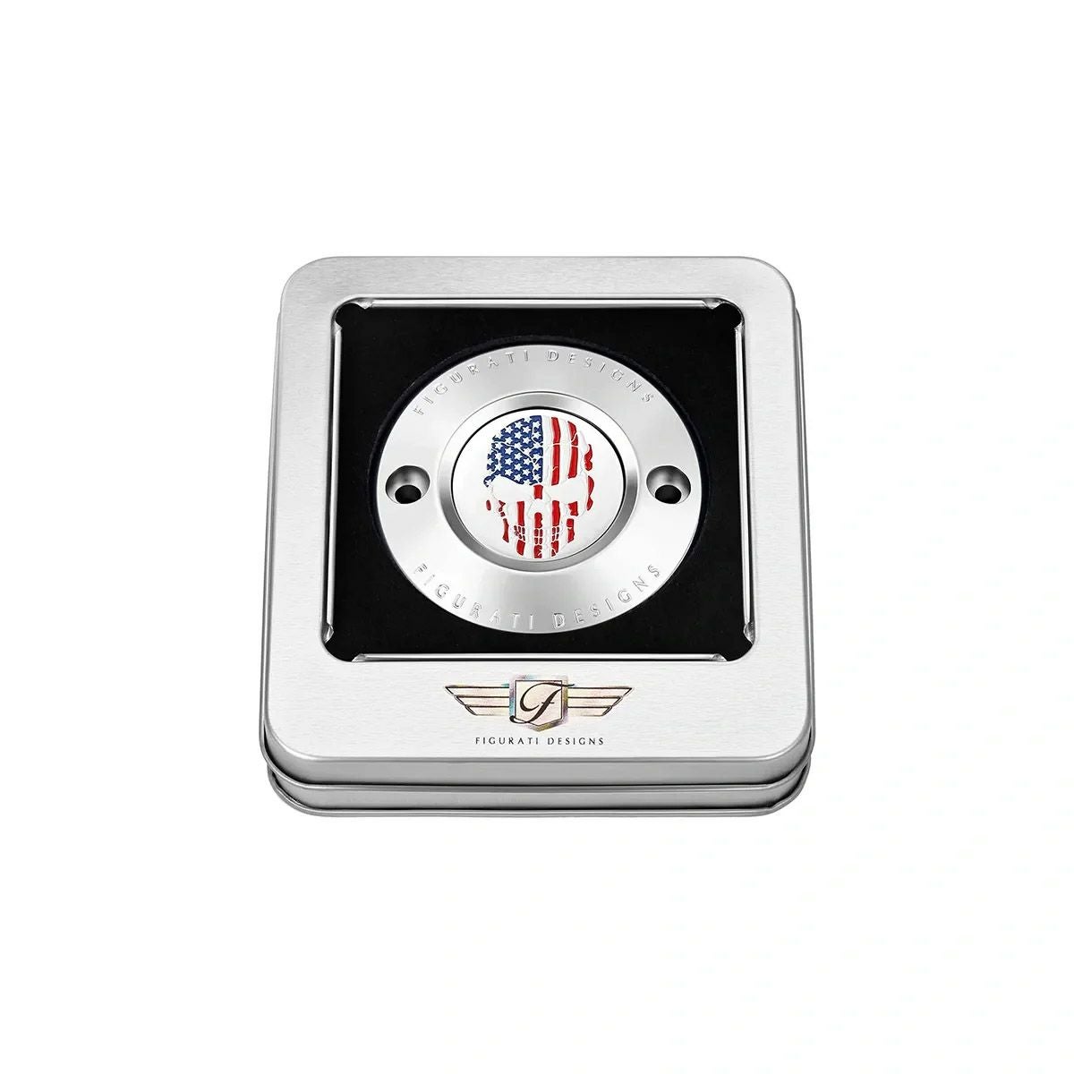 M8 ツーリング、トライク、ソフテイル タイマーカバー カラー星条旗スカルデザイン (シルバー)2