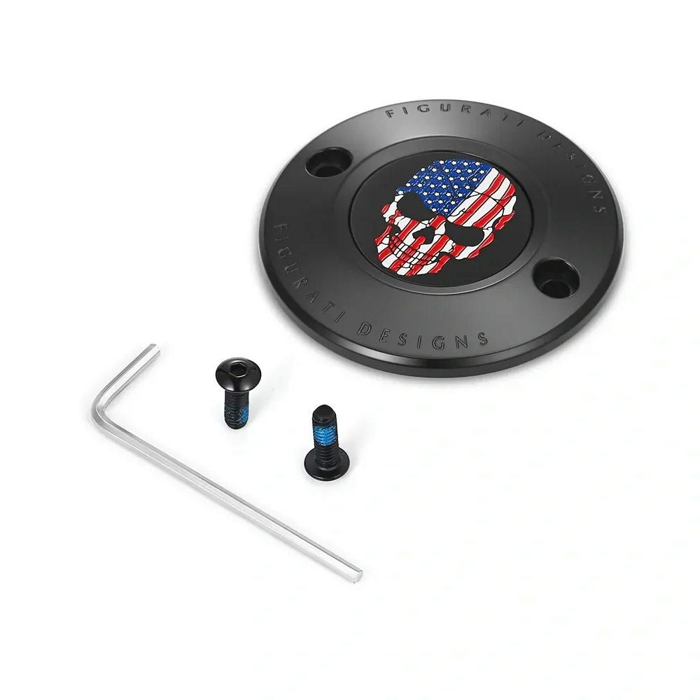 M8 ツーリング、トライク、ソフテイル タイマーカバー カラー星条旗スカルデザイン (ブラック)