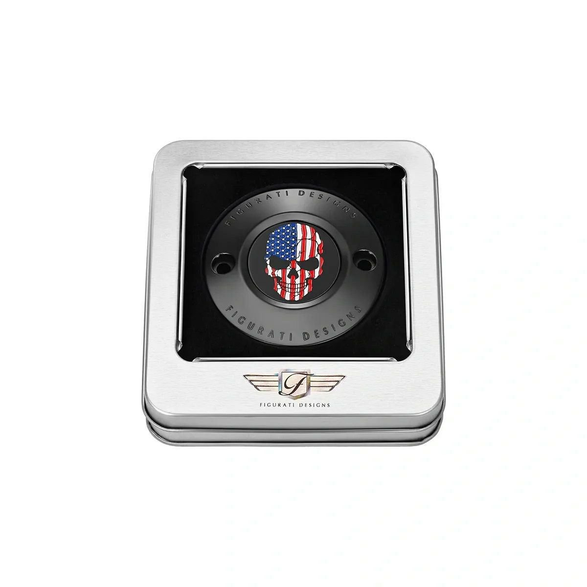 M8 ツーリング、トライク、ソフテイル タイマーカバー カラー星条旗スカルデザイン (ブラック)2