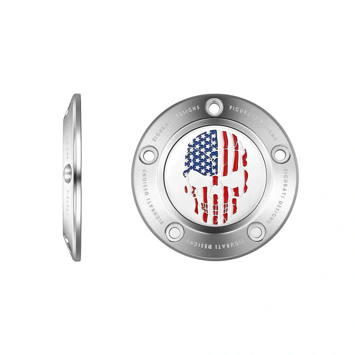 ツインカム ツーリング、ダイナ、ソフテイル、トライク タイマーカバー カラー星条旗スカルデザイン (シルバー)1