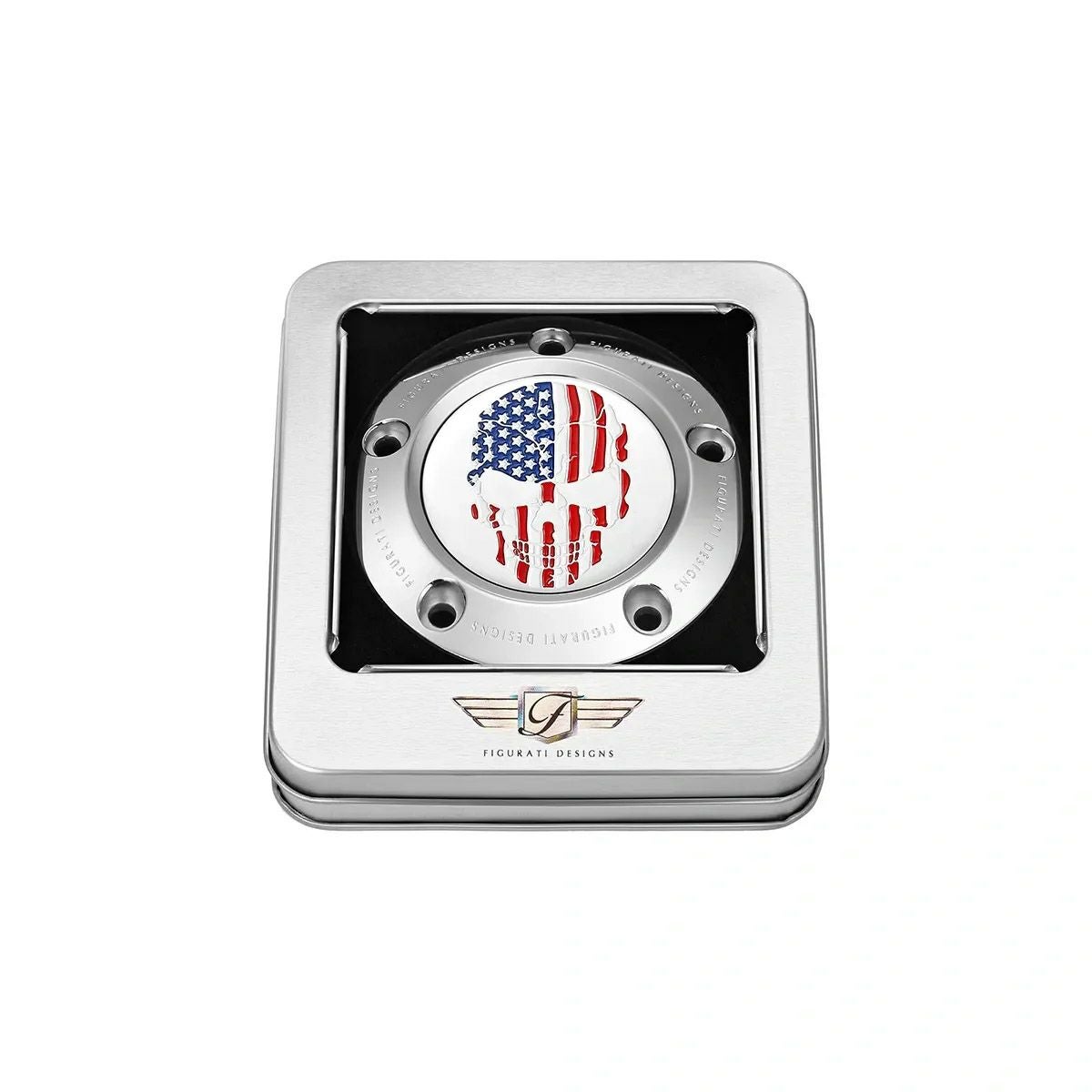 ツインカム ツーリング、ダイナ、ソフテイル、トライク タイマーカバー カラー星条旗スカルデザイン (シルバー)2