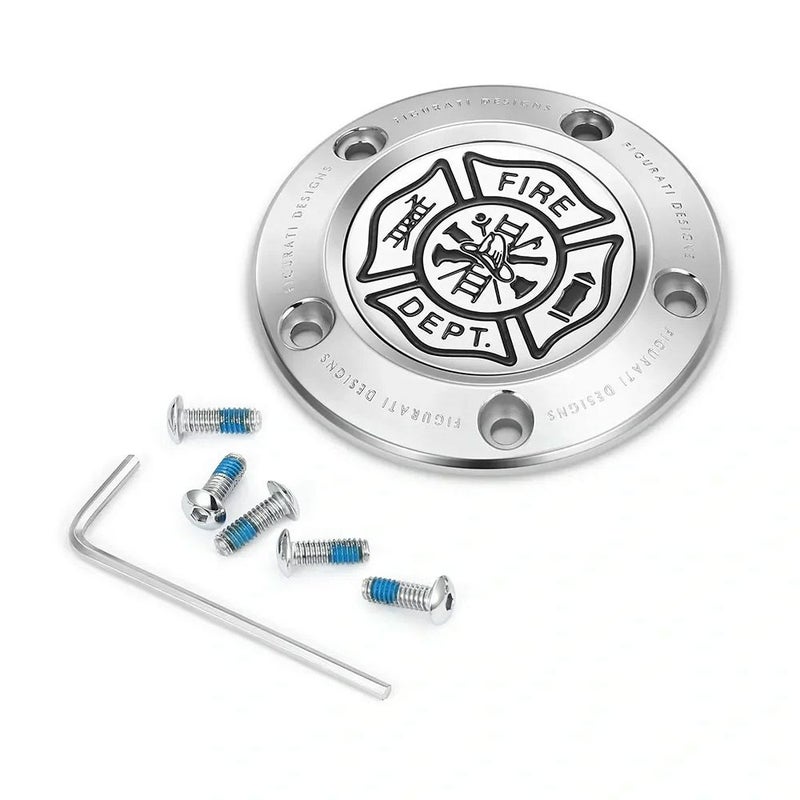 ツインカム ツーリング、ダイナ、ソフテイル、トライク タイマーカバー 消防士マルタ十字デザイン (シルバー)