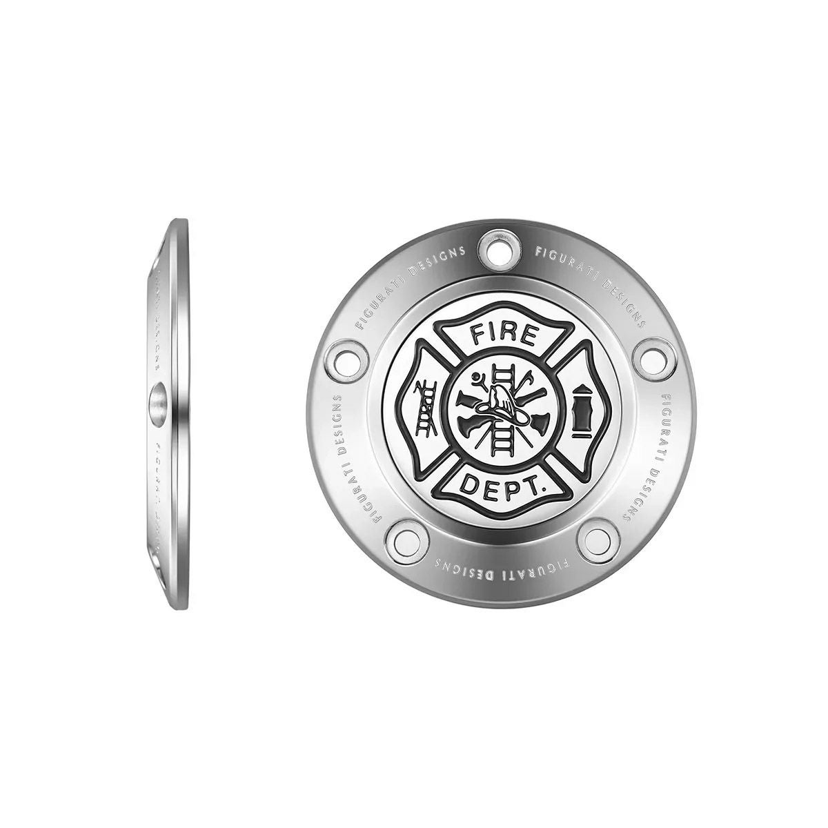 ツインカム ツーリング、ダイナ、ソフテイル、トライク タイマーカバー 消防士マルタ十字デザイン (シルバー)1