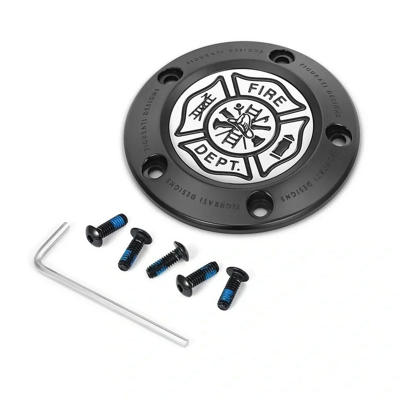 ツインカム ツーリング、ダイナ、ソフテイル、トライク タイマーカバー 消防士マルタ十字デザイン (ブラック)