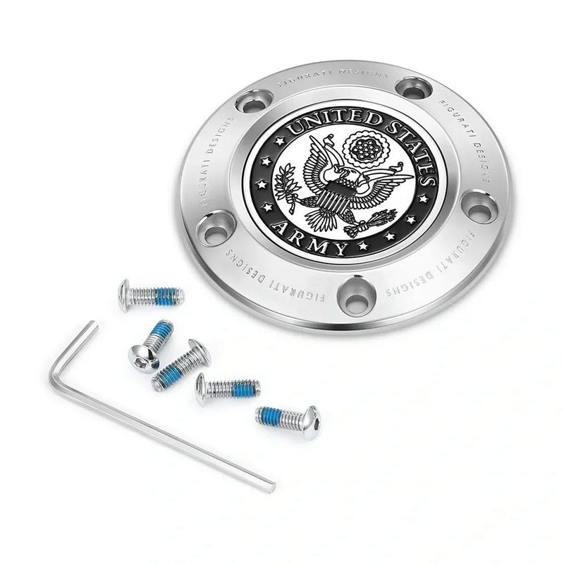 ツインカム ツーリング、ダイナ、ソフテイル、トライク タイマーカバー USアーミーデザイン (シルバー)