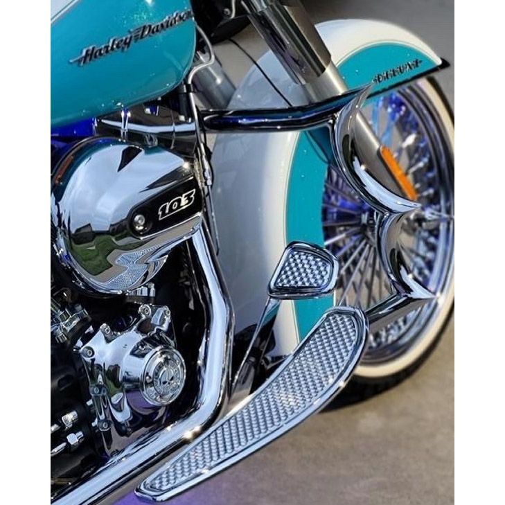 ツーリング、FLソフテイル ワッフル・19インチ フットボード (クローム)2