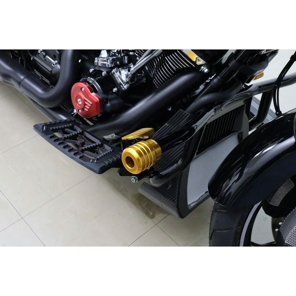 2014以降 ツーリング、2018以降 ソフテイル 純正クラッシュバー用 アルミスライダー (ゴールド)1