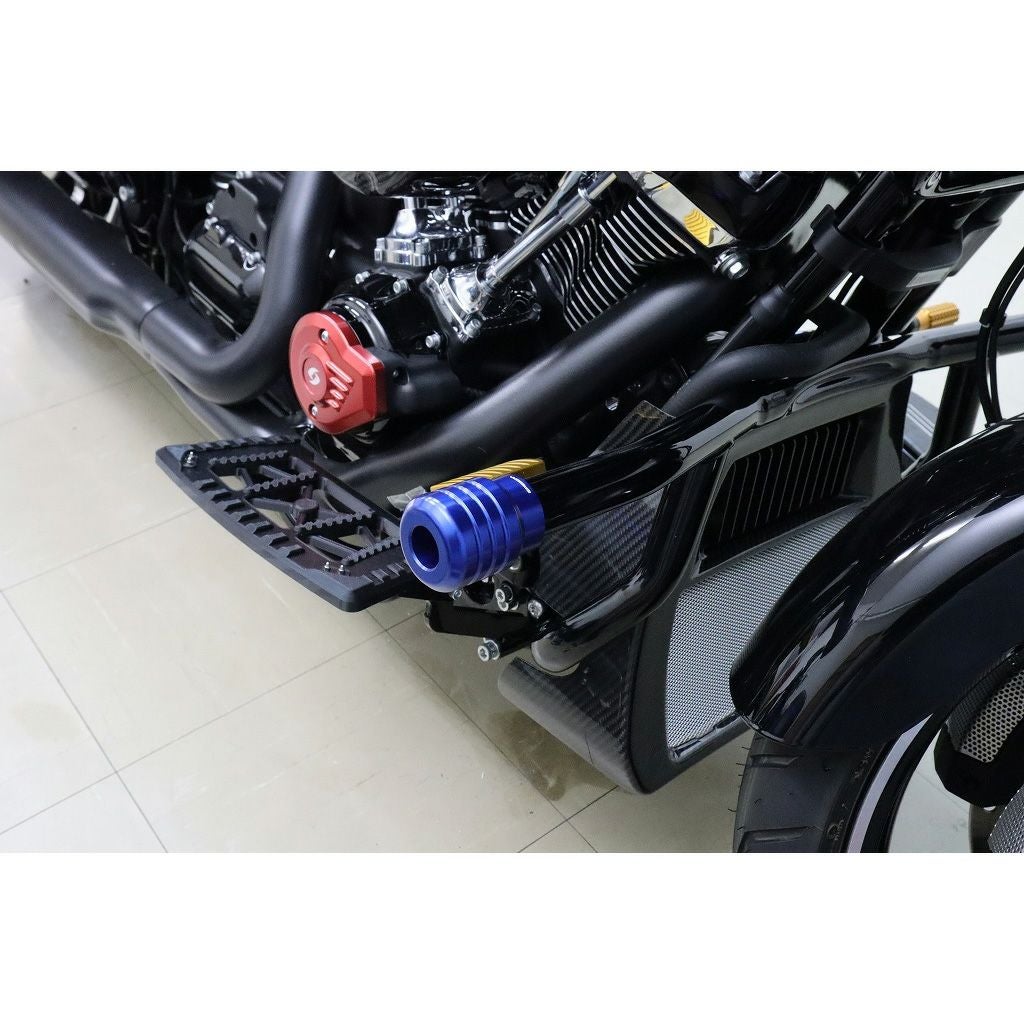 2014以降 ツーリング、2018以降 ソフテイル 純正クラッシュバー用 アルミスライダー (ブルー)1