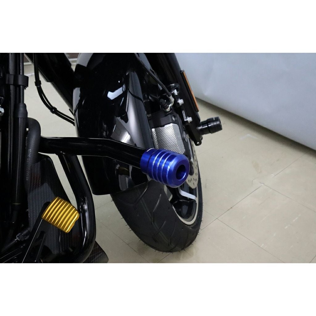 2014以降 ツーリング、2018以降 ソフテイル 純正クラッシュバー用 アルミスライダー (ブルー)2