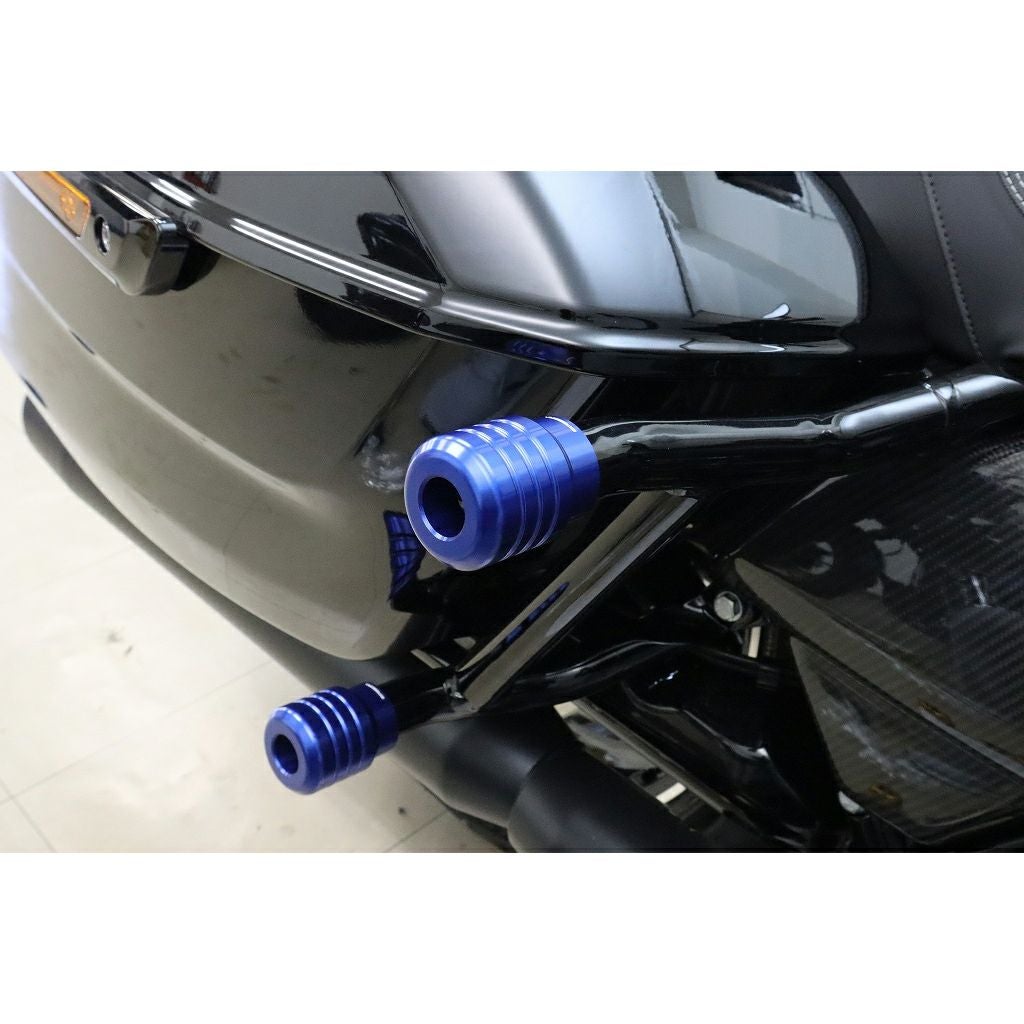 2014以降 ツーリング、2018以降 ソフテイル 純正クラッシュバー用 アルミスライダー (ブルー)3