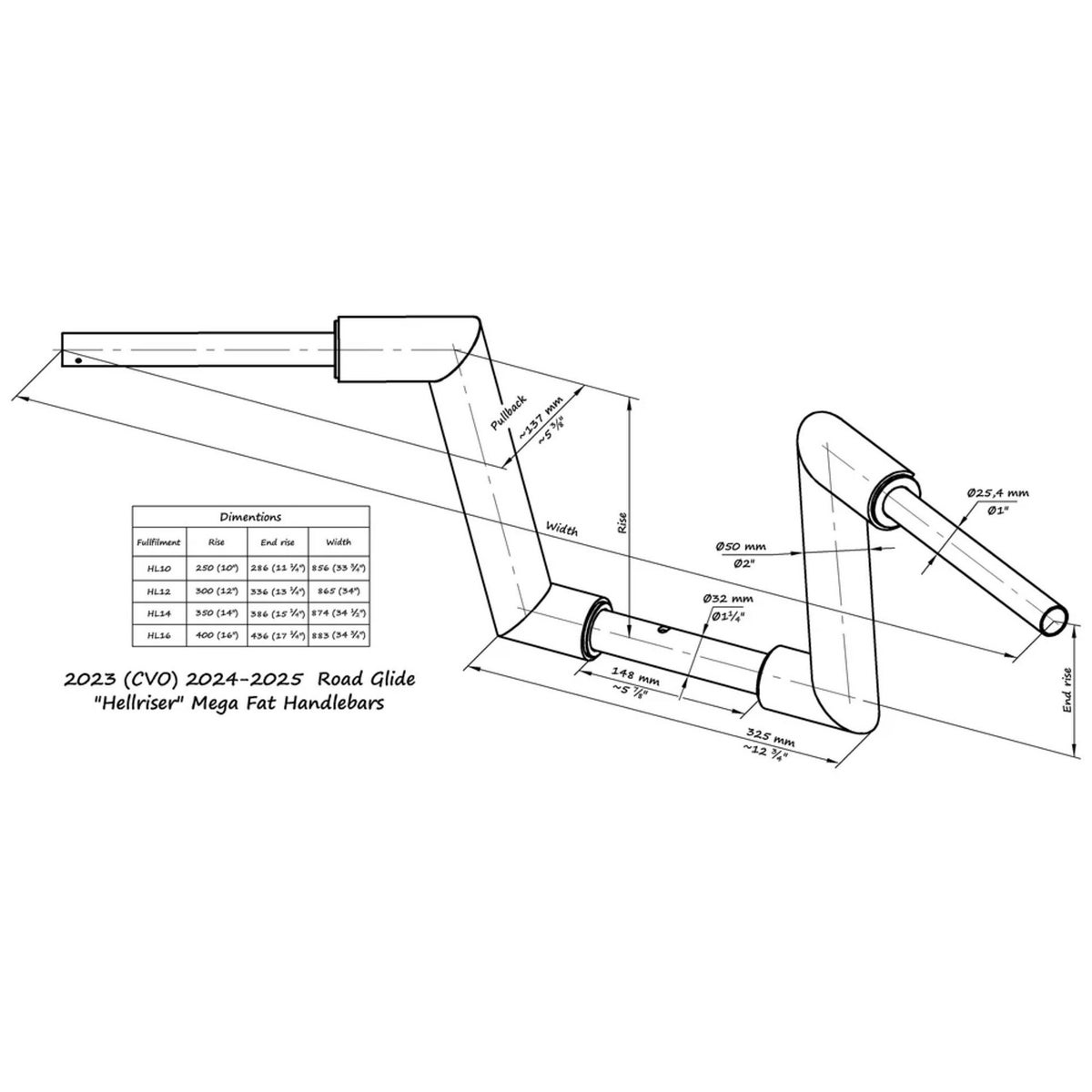 2024以降 ロードグライド ヘルライザー メガ・ファット ハンドルバー14インチ2