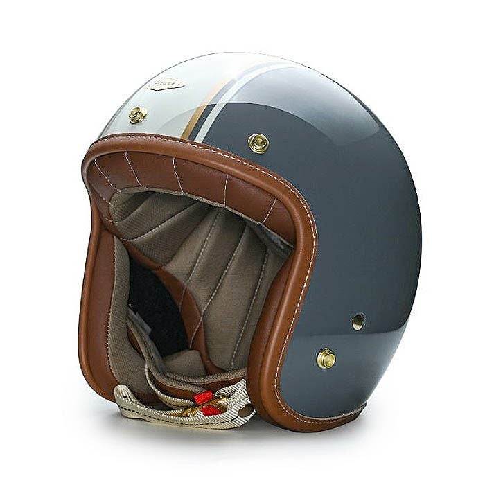 【美品】Harley-Davidson ジェットヘルメット 茶とクリーム GODENシリーズ カスタム ジェットヘルメット セメントグレー/ホワイト