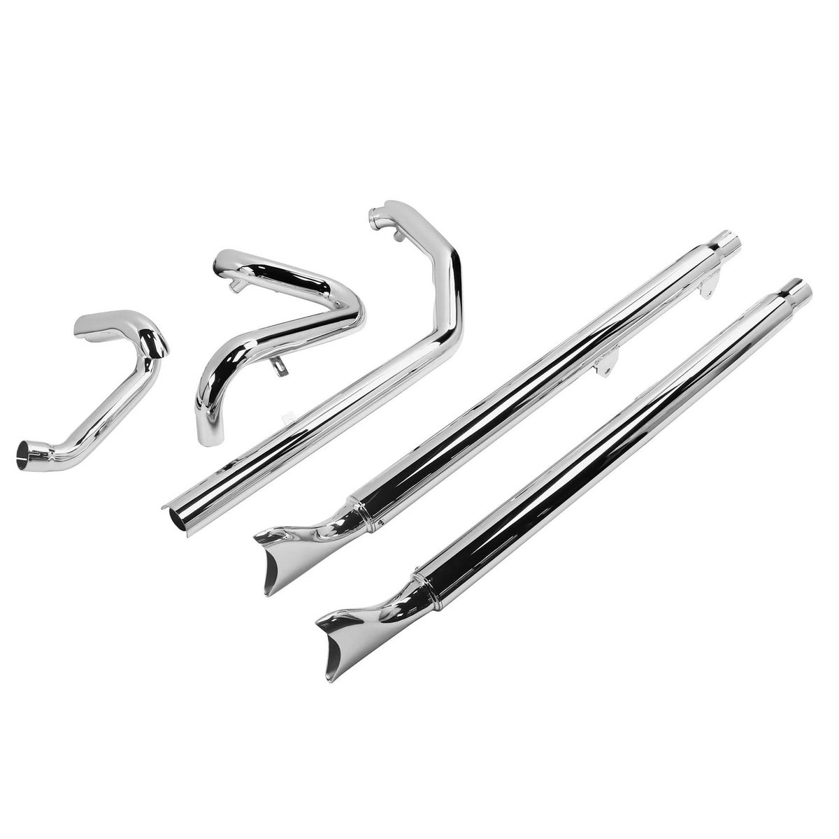 M8 ヘリテイジクラシック、デラックス 39インチ フィッシュテール 左右両出し・フルエキゾーストマフラー (クローム)1