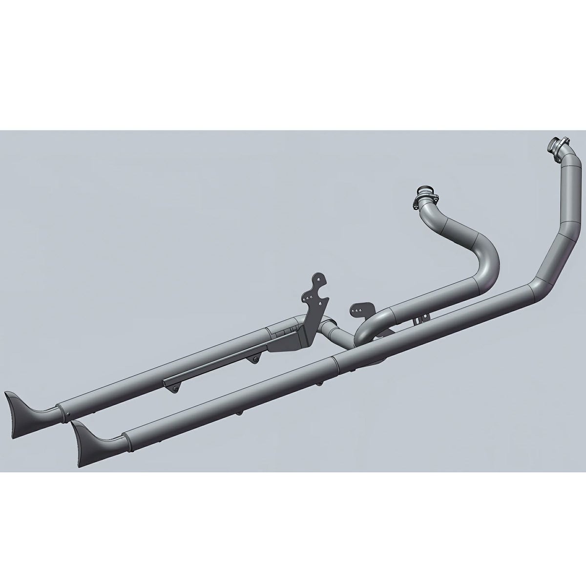 M8 ヘリテイジクラシック、デラックス 39インチ フィッシュテール 左右両出し・フルエキゾーストマフラー (クローム)2