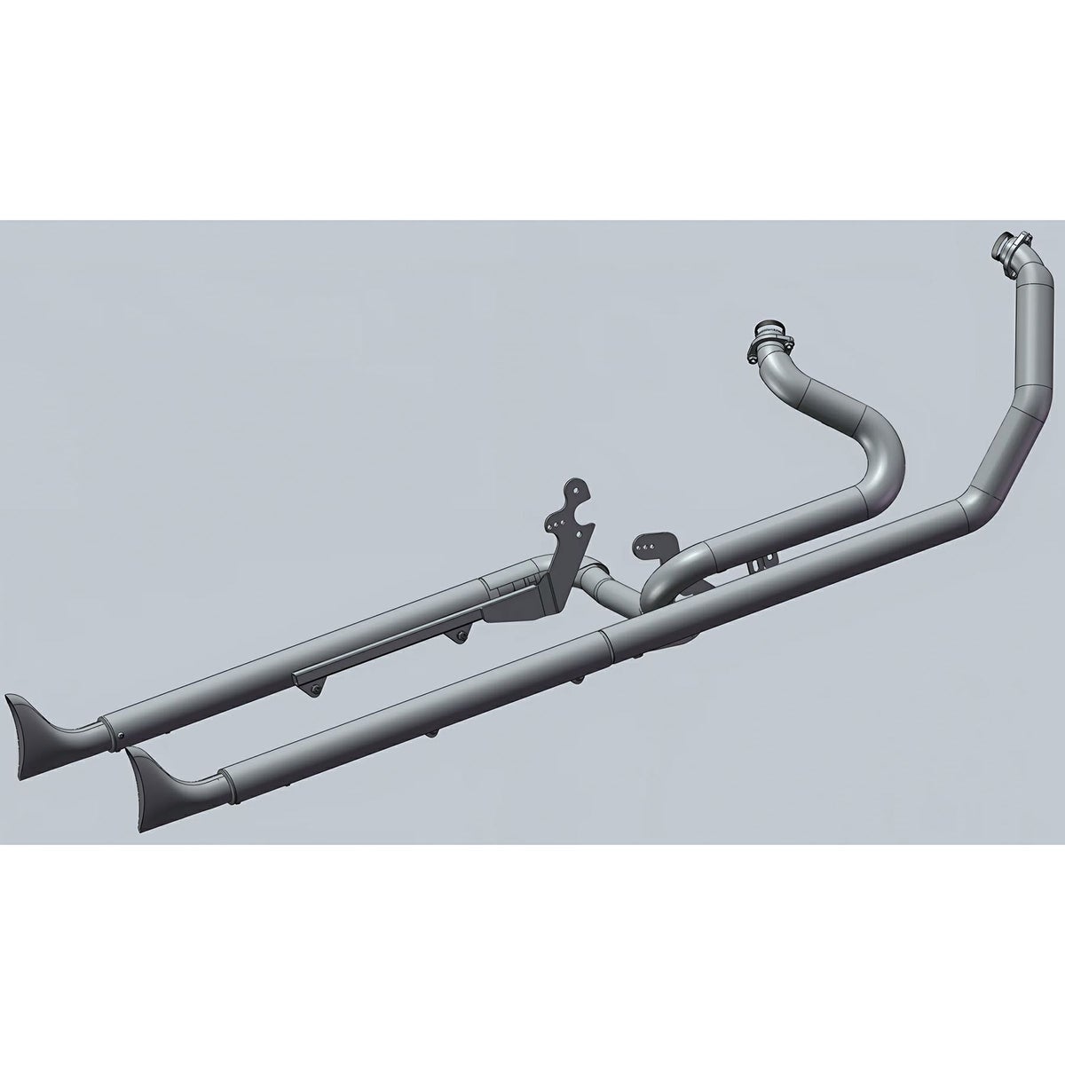 M8 ヘリテイジクラシック、デラックス 42インチ フィッシュテール 左右両出し・フルエキゾーストマフラー (クローム)2