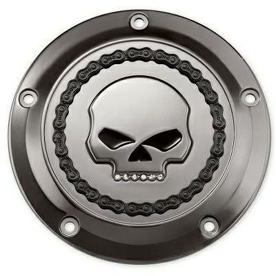 スカル＆チェーン・ダービーカバー　スモーキークローム　/ジュエルスカル-01