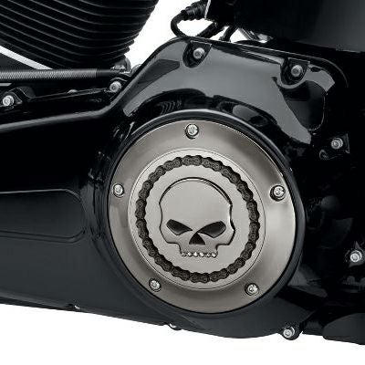 スカル＆チェーン・ダービーカバー　スモーキークローム　/ジュエルスカル-02