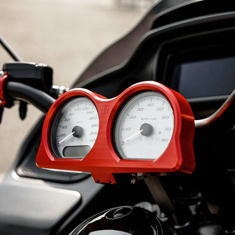2015～2023 FLTR OGライザー用 デュアル メーターゲージ フロントマウント レッド OG（オリジナルガレージモト）