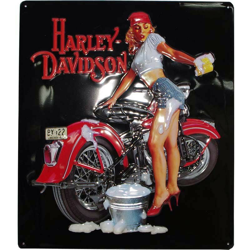 Harley Babe Wash Embossed ブリキ看板-01