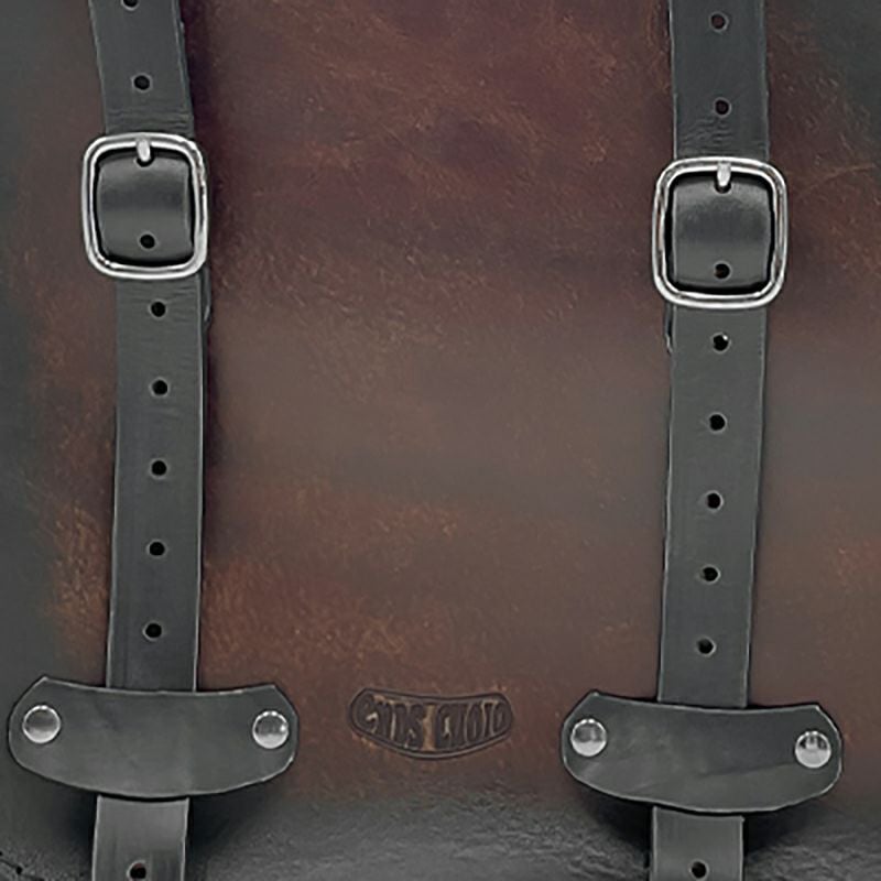 エンズクオイオ Roll Sporty レザーサドルバッグ (ディストレスト・ツートーン・ダーク)