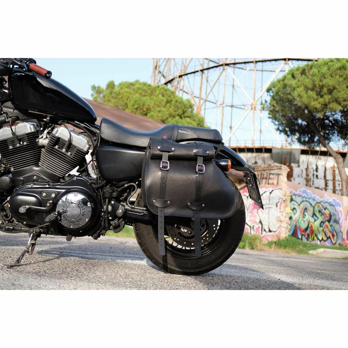 エンズクオイオ Roll Little Boogie レザーサドルバッグ (ディストレスト・ツートーン・ダーク)11