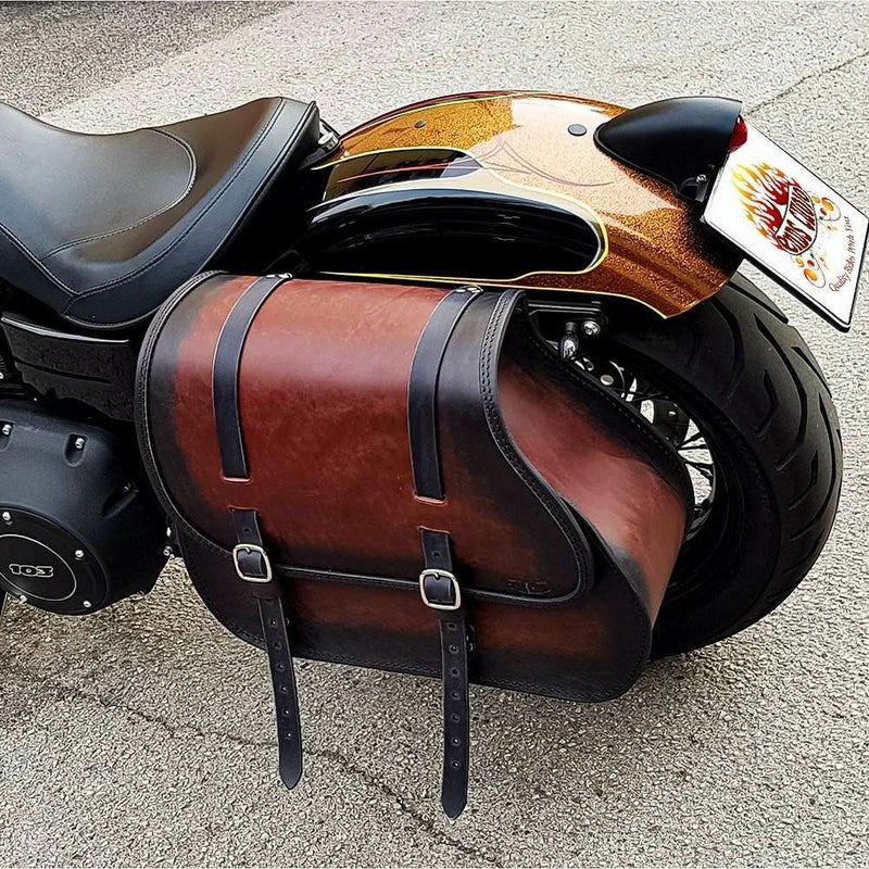 エンズクオイオ Middle Dyna レザーサドルバッグ 29.5L (ディストレスト・ツートーン・ダーク)