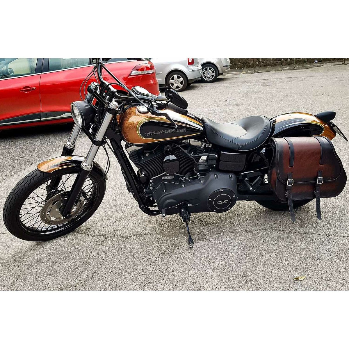 エンズクオイオ Middle Dyna レザーサドルバッグ 29.5L (ディストレスト・ツートーン・ダーク)1