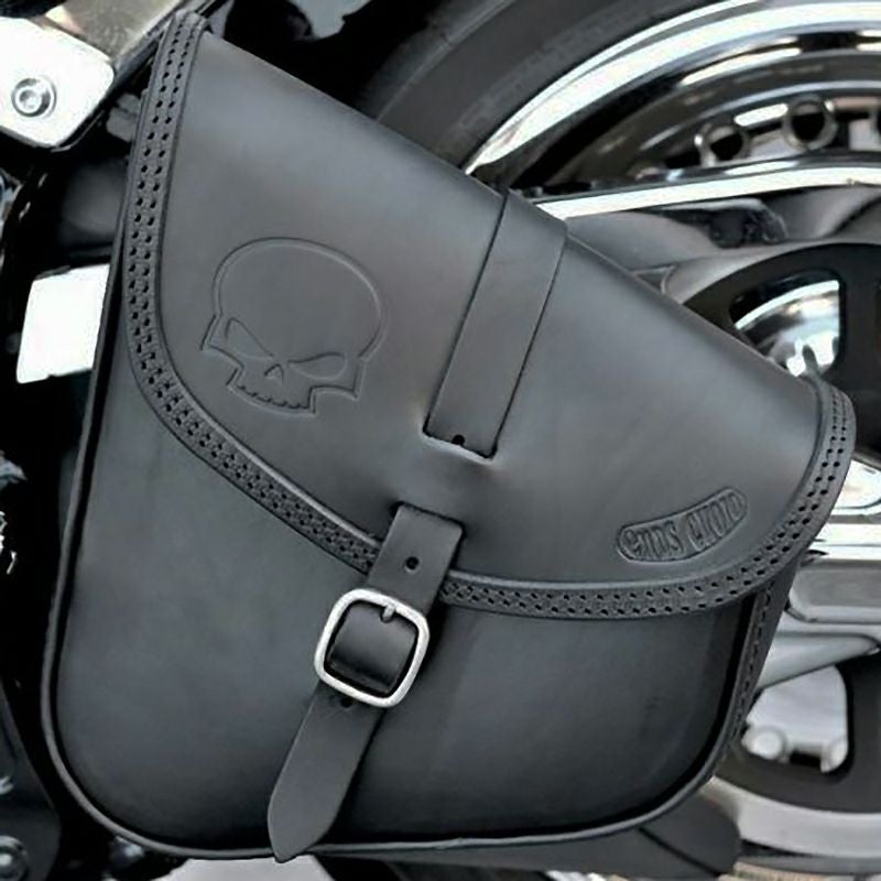 BOB レザー スイングアームバッグ スカル (ブラック) M8ソフテイル
