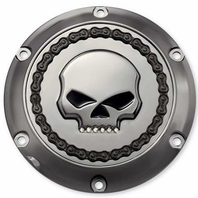 スカル＆チェーン・ダービーカバー　スモーキークローム　/ジュエルスカル 　スポーツスター-01