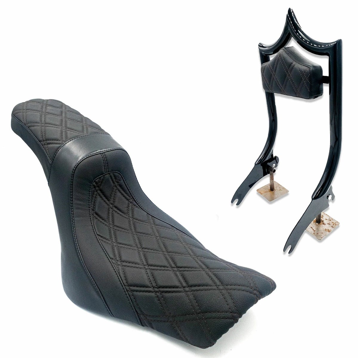 Next Level シート/バックレストセット ダブルダイアモンド (グロスブラック/ブラックステッチ)1