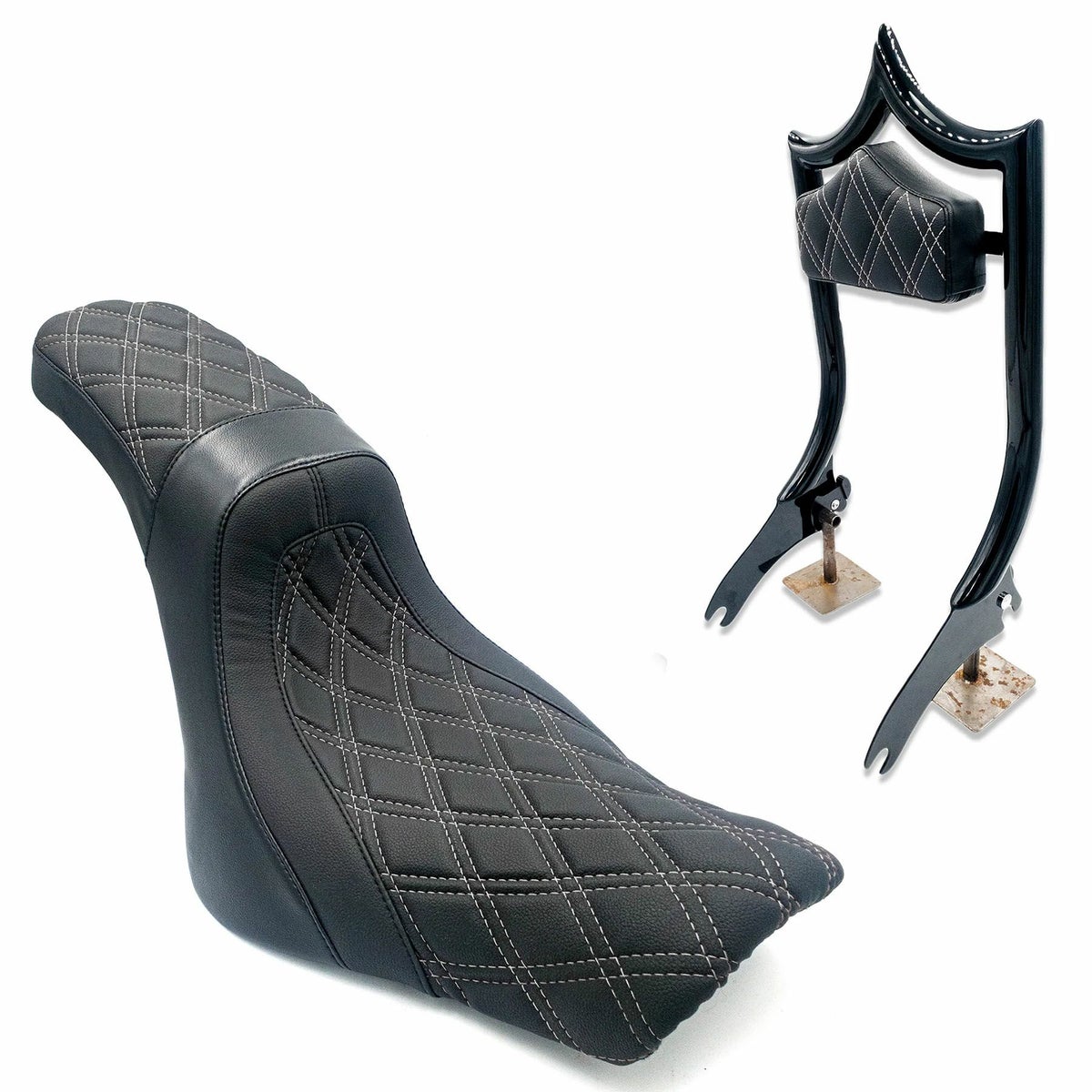 Next Level シート/バックレストセット ダブルダイアモンド (グロスブラック/ホワイトステッチ)1