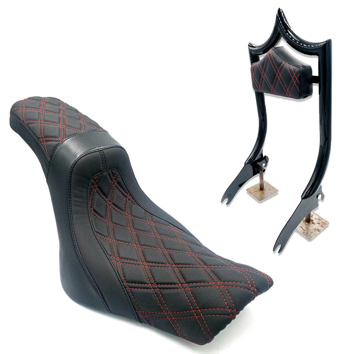 Next Level シート/バックレストセット ダブルダイアモンド (グロスブラック/レッドステッチ)1