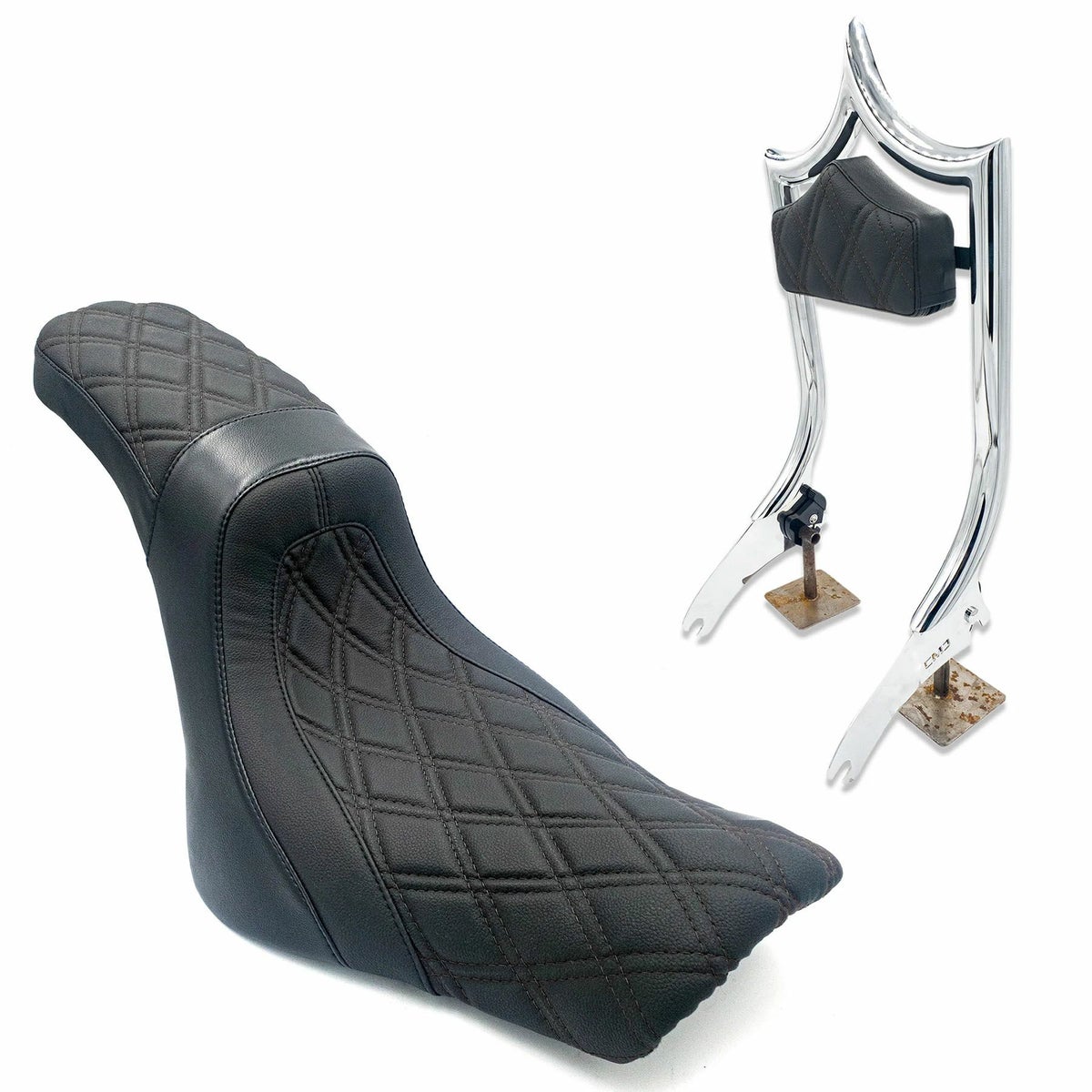 Next Level シート/バックレストセット ダブルダイアモンド (クローム/ブラックステッチ)1