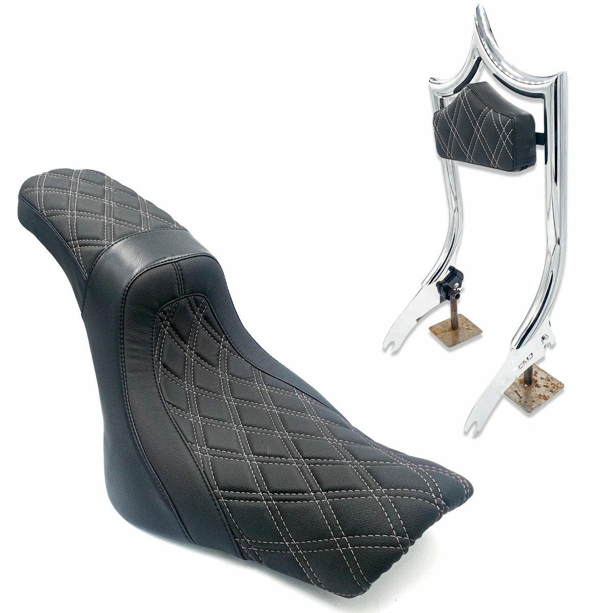 Next Level シート/バックレストセット ダブルダイアモンド (クローム/ホワイトステッチ)1