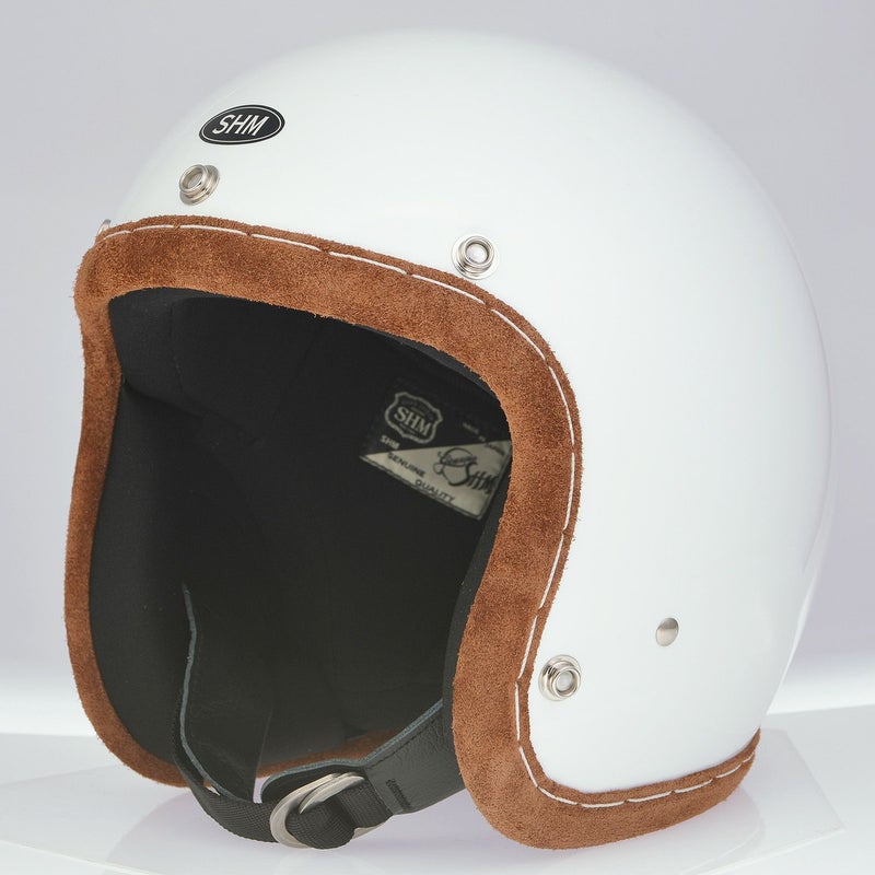 SHM HAND STITCH ジェットヘルメット Lot-112 ホワイト/ブリックトリム