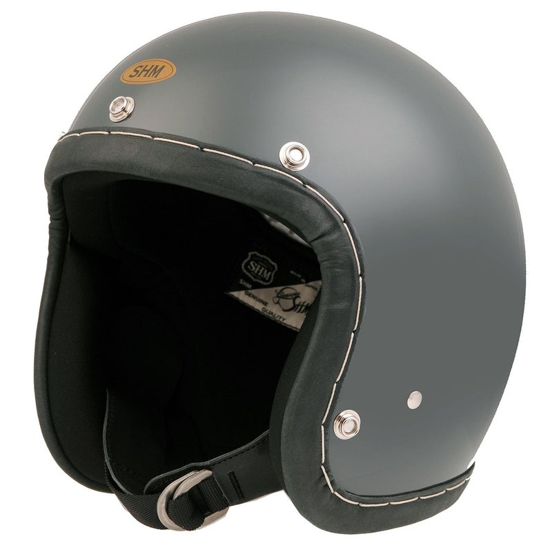 SHM HAND STITCH ジェットヘルメット Lot-113 ガンシップグレー/ブラックレザートリム