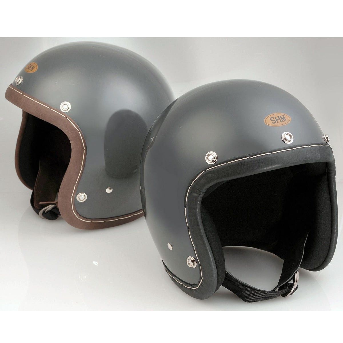 SHM HAND STITCH ジェットヘルメット Lot-113 ガンシップグレー/ブラックレザートリム 5