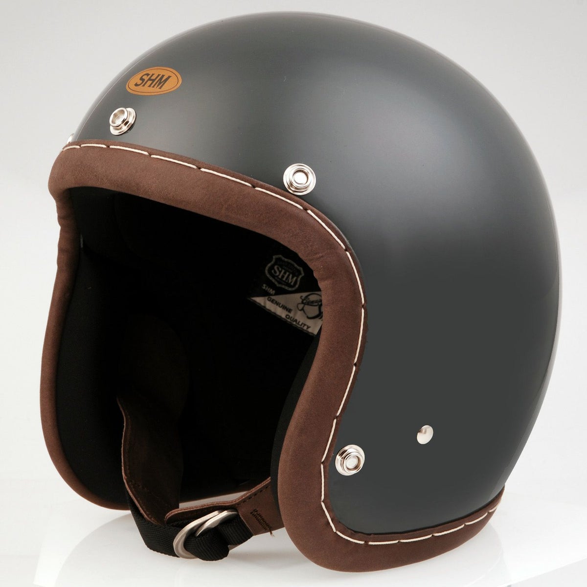 SHM HAND STITCH ジェットヘルメット Lot-113 ガンシップグレー/ココアレザートリム