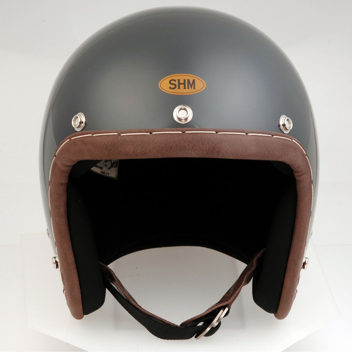 SHM HAND STITCH ジェットヘルメット Lot-113 ガンシップグレー/ココアレザートリム 3