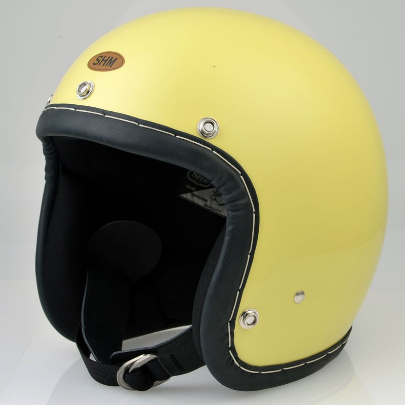 SHM HAND STITCH ジェットヘルメット Lot-113 ゴールドウッドイエロー/ブラックレザートリム