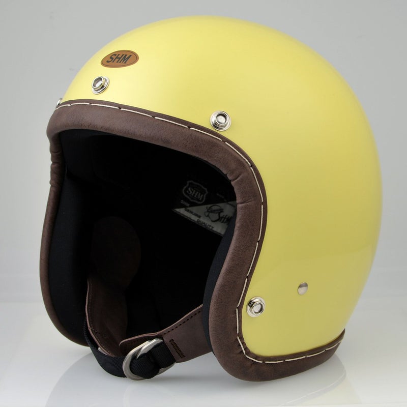 SHM HAND STITCH ジェットヘルメット Lot-113 ゴールドウッドイエロー/ココアレザートリム