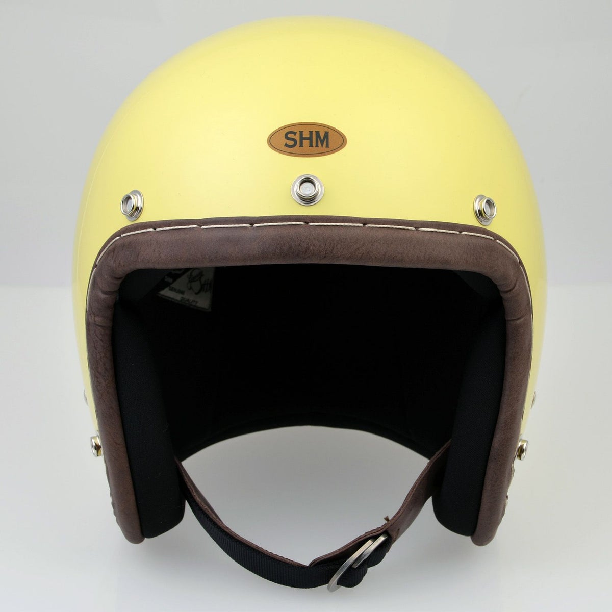 SHM HAND STITCH ジェットヘルメット Lot-113 ゴールドウッドイエロー/ココアレザートリム 3