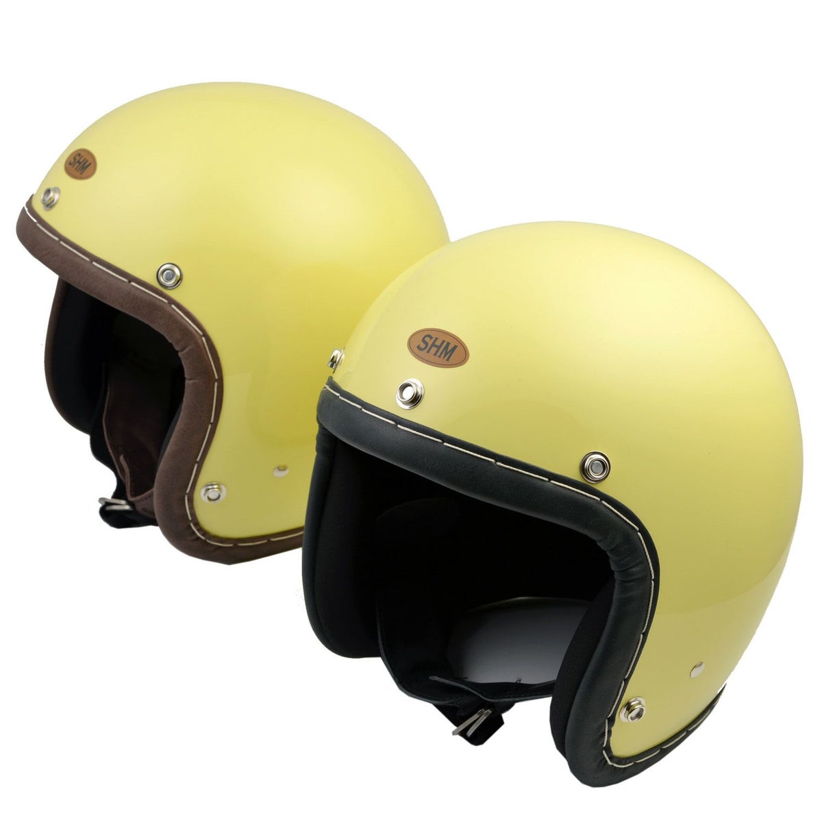 SHM HAND STITCH ジェットヘルメット Lot-113 ゴールドウッドイエロー/ココアレザートリム 5