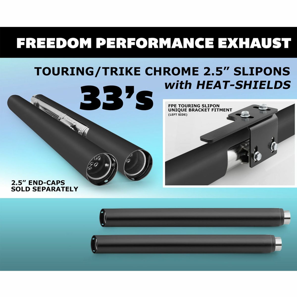 1995～2016 ツーリング 2.5インチ スリップオンマフラー 33インチ ブラック フリーダムパフォーマンス 3