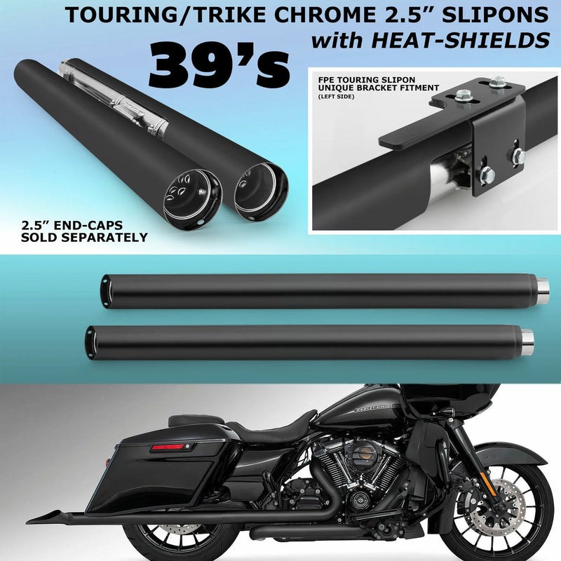 1995～2016 ツーリング 2.5インチ スリップオンマフラー 39インチ ブラック フリーダムパフォーマンス