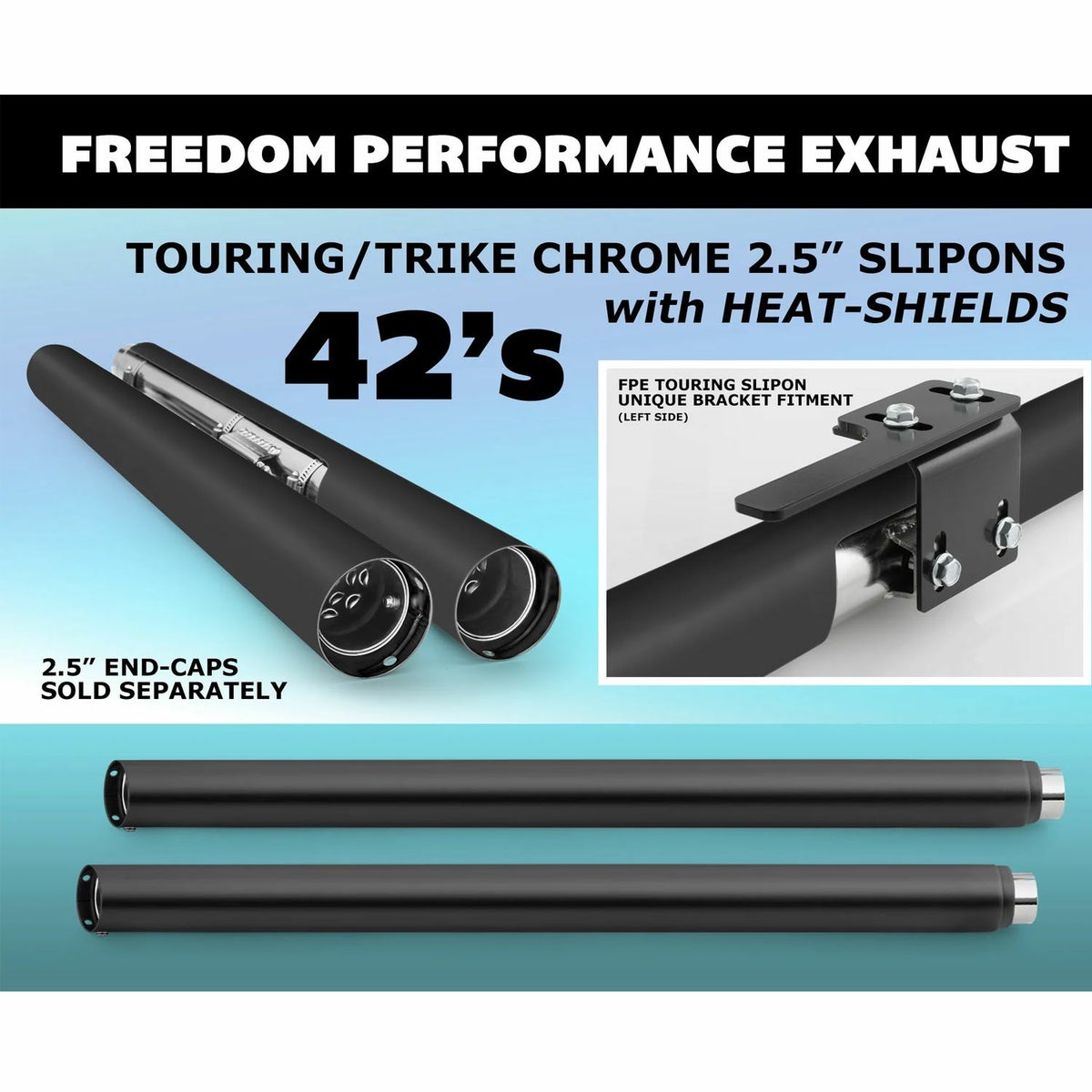 1995～2016 ツーリング 2.5インチ スリップオンマフラー 42インチ ブラック フリーダムパフォーマンス 3