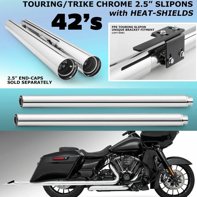 1995～2016 ツーリング 2.5インチ スリップオンマフラー 42インチ クローム フリーダムパフォーマンス